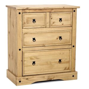 Carlen Wide Chest Of Drawers In Light Pine With 4 Drawers