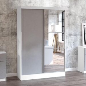 Carola Mirrored Sliding Wardrobe In White And Grey High Gloss