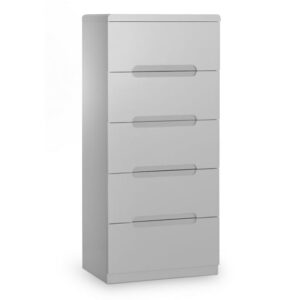 Magaly Narrow Chest Of Drawers In Grey High Gloss With 5 Drawers