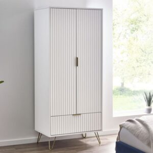 Marius Wooden Wardrobe With 2 Doors 1 Drawer In Matt White