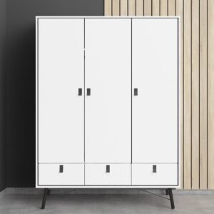 Rynok Wooden Triple Door Wardrobe In Matt White