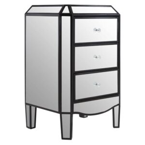 Tiffani Mirrored Glass Chest Of 3 Drawers In Black And Silver