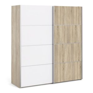 Trek Wooden Sliding Doors Wardrobe In Oak White With 2 Shelves