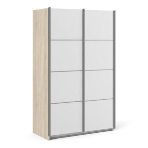 Vrok Wooden Sliding Doors Wardrobe In Oak White With 2 Shelves