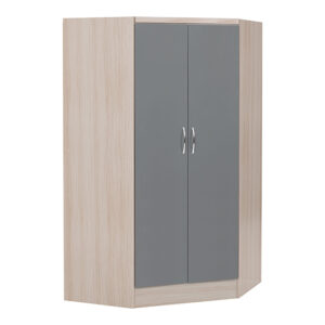 Mack Corner High Gloss Wardrobe With 2 Doors In Grey And Light Oak