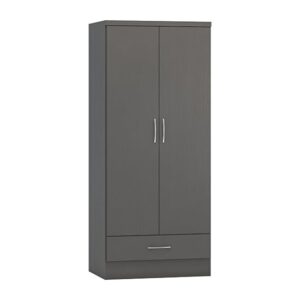 Mack Wooden Wardrobe With 2 Doors 1 Drawer In 3D Effect Grey