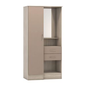 Mack Gloss Vanity Wardrobe With 1 Door In Oyster And Light Oak