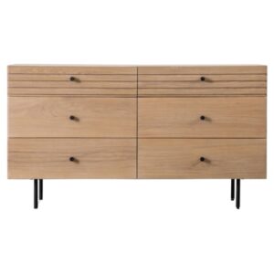 Okonma Wooden Chest Of 6 Drawers With Metal Legs In Oak