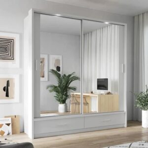 Aliso Wardrobe With 2 Sliding Doors In Matt White With LED