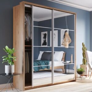 Allen Medium Wardrobe With 2 Sliding Doors In Shetland Oak