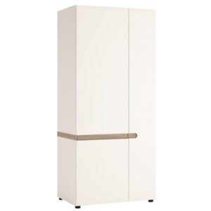 Cheya High Gloss 2 Doors Wardrobe In White And Truffle Oak