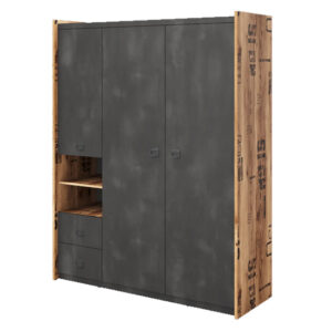 Flint Wooden Wardrobe In Raw Steel Concrete Effect