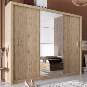 Ionia Wooden Wardrobe With Mirrored Sliding Door In San Remo Oak