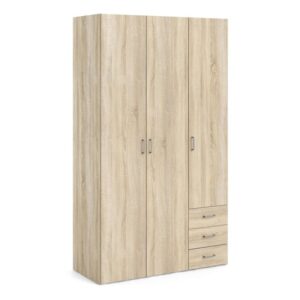 Scalia Wooden Wardrobe With 3 Doors 3 Drawers In Oak