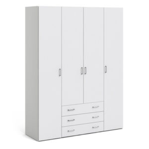 Scalia Wooden Wardrobe With 4 Doors 3 Drawers In White