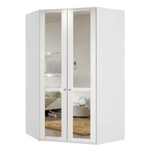 New Tork Tall Mirrored Corner Wardrobe In White