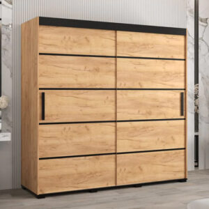 Beilla IV Wooden Wardrobe 2 Sliding Doors 200cm In Golden Oak