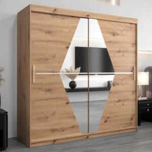 Beloit Mirrored Wardrobe 2 Sliding Doors 200cm In Artisan Oak