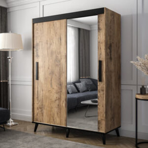 Genoa II Mirrored Wardrobe 2 Sliding Doors 150cm In Chestnut