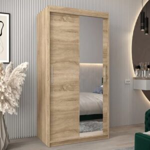 Tavira II Mirrored Wardrobe 2 Sliding Doors 100cm In Sonoma Oak