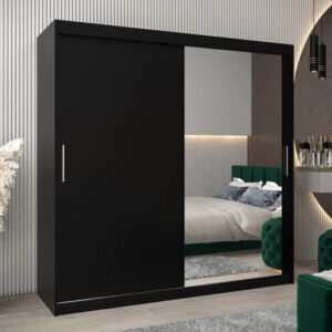 Tavira II Mirrored Wardrobe 2 Sliding Doors 200cm In Black