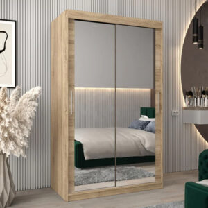 Tavira III Mirrored Wardrobe 2 Sliding Doors 120cm In Sonoma Oak