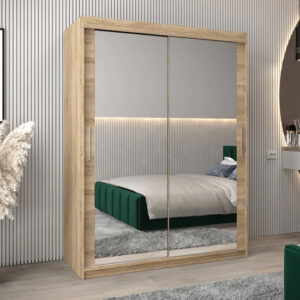 Tavira III Mirrored Wardrobe 2 Sliding Doors 150cm In Sonoma Oak