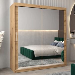 Tavira III Mirrored Wardrobe 2 Sliding Doors 180cm In Artisan Oak