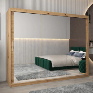 Tavira III Mirrored Wardrobe 3 Sliding Doors 250cm In Artisan Oak