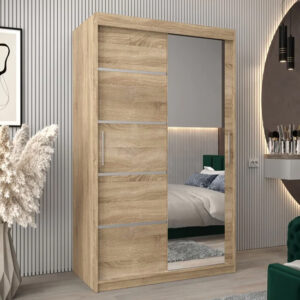 Vevey II Mirrored Wardrobe 2 Sliding Doors 120cm In Sonoma Oak