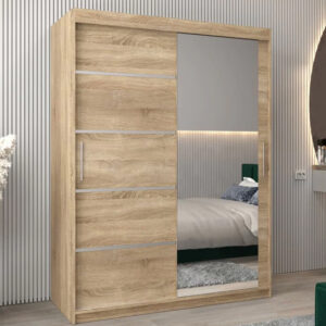 Vevey II Mirrored Wardrobe 2 Sliding Doors 150cm In Sonoma Oak