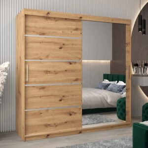 Vevey II Mirrored Wardrobe 2 Sliding Doors 200cm In Artisan Oak