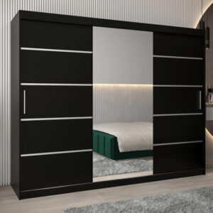 Vevey II Mirrored Wardrobe 3 Sliding Doors 250cm In Black