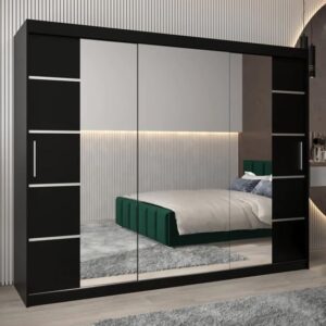 Vevey III Mirrored Wardrobe 3 Sliding Doors 250cm In Black