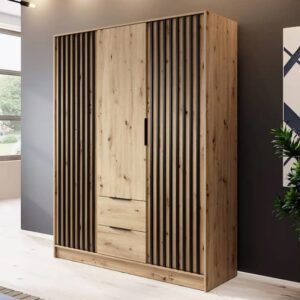 Norco Wooden Wardrobe With 3 Hinged Doors 155cm In Artisan Oak