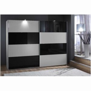 Easy Plus Sliding Wardrobe In White And Black Glass