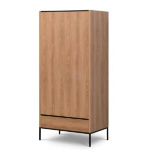 Lowell Wooden Wardrobe With 2 Hinged Doors In Caramel Oak