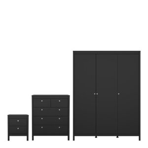 Macron Wooden Bedroom Set With 3 Door Wardrobe In Black