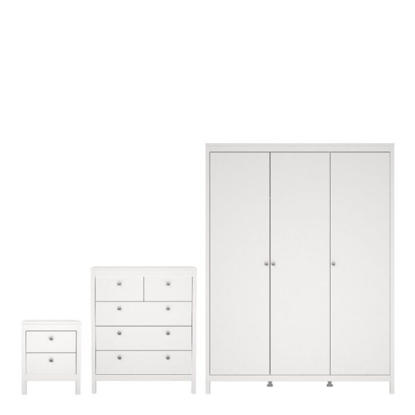 Macron Wooden Bedroom Set With 3 Door Wardrobe In White