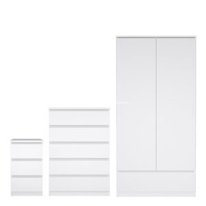 Nakou Wooden Bedroom Set With 2 Doors Wardrobe In White