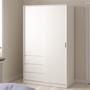 Nakou Wooden Wardrobe With 1 Sliding Door 3 Drawers In White