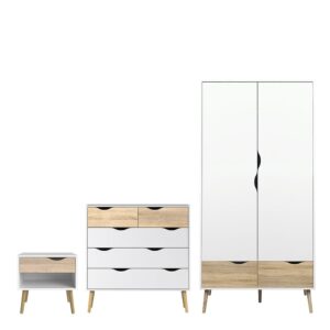 Okla Wooden Bedroom Set With 2 Doors Wardrobe In White And Oak