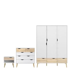 Okla Wooden Bedroom Set With 3 Doors Wardrobe In White And Oak