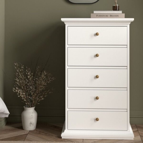 Paroya Wooden Chest Of 5 Drawers In White