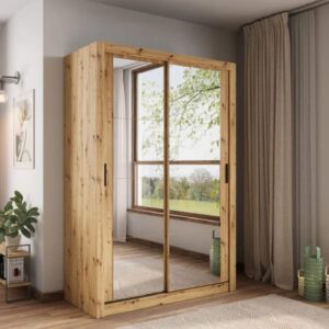 Ames Mirrored Wardrobe With 2 Sliding Doors In Oak Artisan