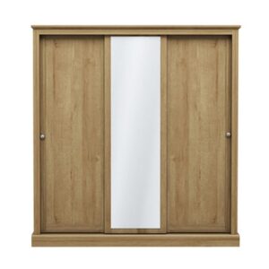 Devan Wooden Sliding Wardrobe With 3 Doors In Oak