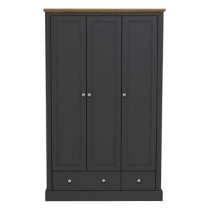 Devan Wooden Wardrobe With 3 Doors And 2 Drawers In Charcoal