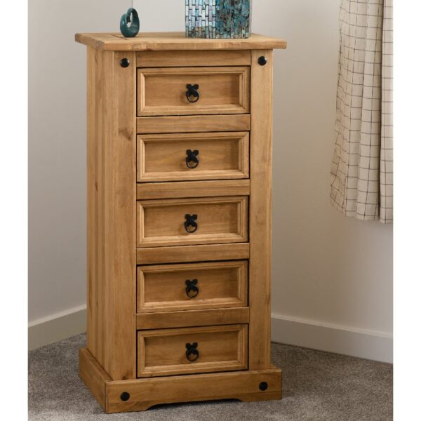 Central Wooden Chest Of 5 Drawers Narrow In Oak