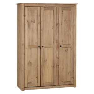 Pavia Wooden Wardrobe With 3 Doors In Natural Wax