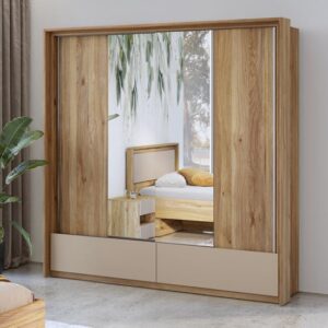 Irving Wide Mirrored Wardrobe 2 Sliding Doors In Mauvella Oak